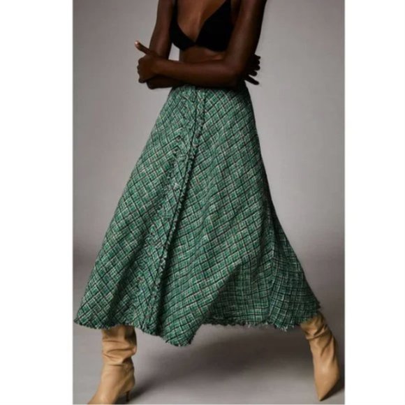 Zara Tweed Midi Skirt High Waisted Button Down Long Maxi Preppy Knit Plaid, S - Picture 3 of 13